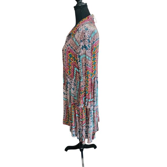 Boho Uncle Frank Anthropologie Multicolor Aztec Shirt Dress Coastal Cowgirl M - Picture 5 of 10